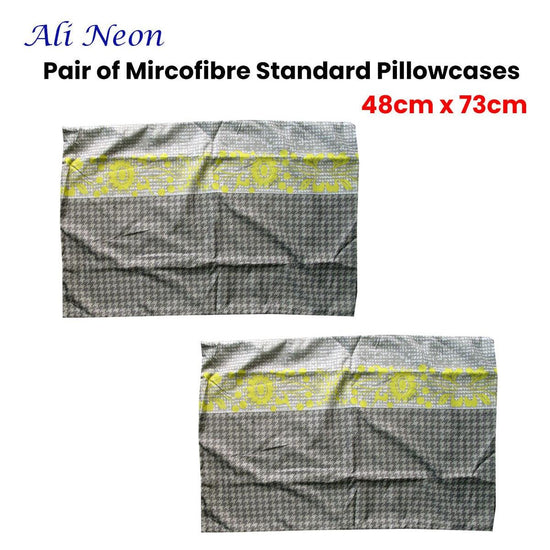 Pair of Microfiber Polyester Ali Neon Grey/Green Standard Pillowcases by Home Innovations