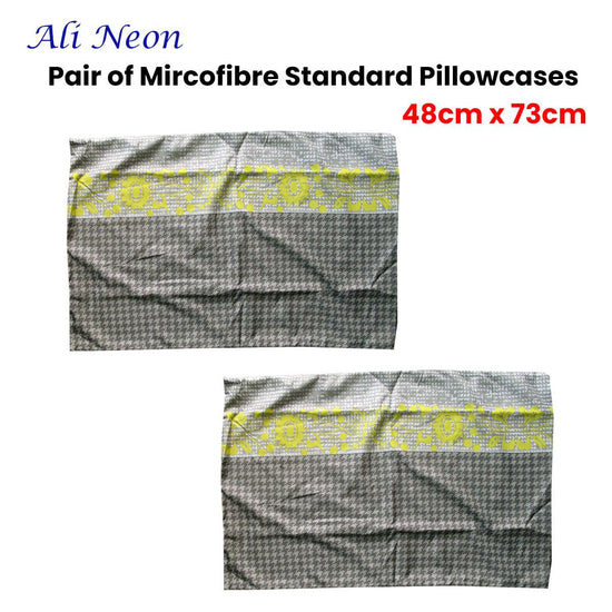 Pair of Microfiber Polyester Ali Neon Grey/Green Standard Pillowcases by Home Innovations