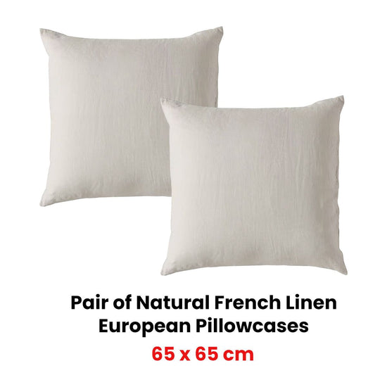 Vintage Design Homewares Pair of Natural French Linen European Pillowcases