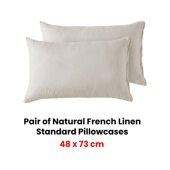 Vintage Design Homewares Pair of Natural French Linen Standard Pillowcases