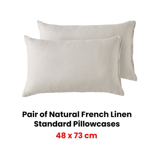 Vintage Design Homewares Pair of Natural French Linen Standard Pillowcases