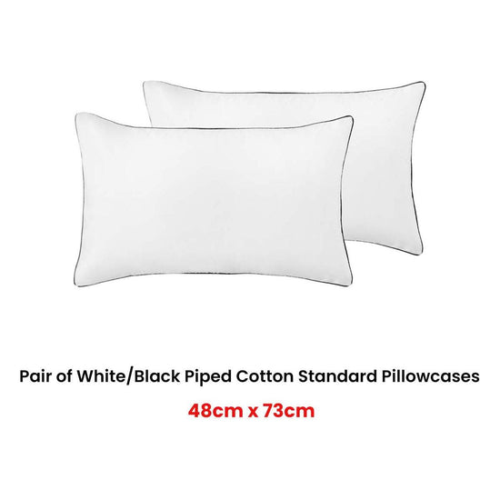 Accessorize Pair of White/Black Piped Hotel Deluxe Cotton Standard Pillowcases