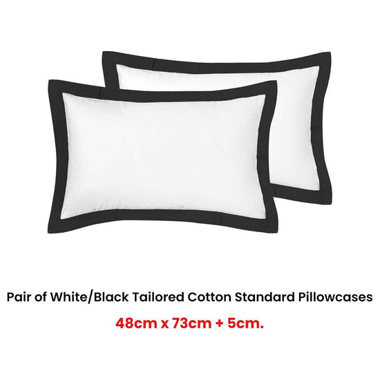 Accessorize Pair of White/Black Tailored Hotel Deluxe Cotton Standard Pillowcases