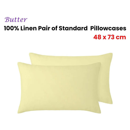 Vintage Design Homewares 100% Linen Pair of Standard Pillowcases Butter 48 x 73 cm