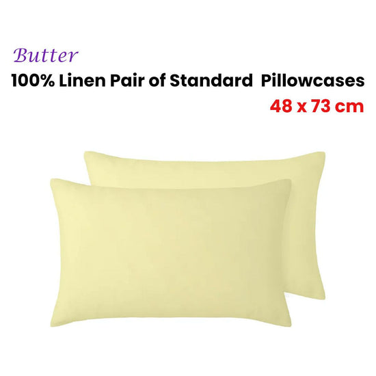 Vintage Design Homewares 100% Linen Pair of Standard Pillowcases Butter 48 x 73 cm