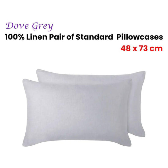 Vintage Design Homewares 100% Linen Pair of Standard Pillowcases Dove Grey 48 x 73 cm