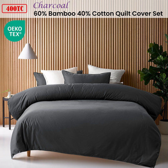 Accessorize Charcoal 400TC Charcoal Bamboo Cotton Double Stitched Quilt Cover Set King