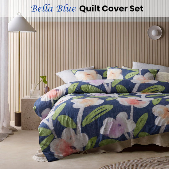 Accessorize Bella Blue Cotton Floral Quilt Cover Set Double