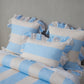 Vintage Design Homewares Candy Ruffle Blue Striped Washed Cotton Quilt Cover Set Queen