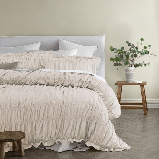Vintage Design Homewares Haven Natural Washed Cotton Ruched Quilt Cover Set Single