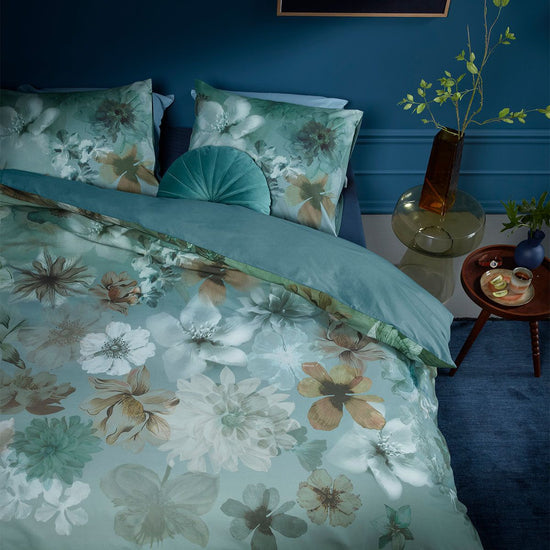 Bedding House Lou Blue Green Cotton Floral Quilt Cover Set King