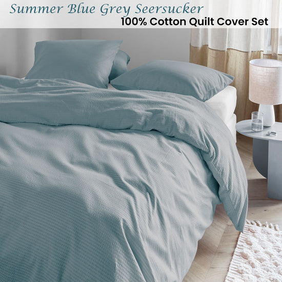 Bedding House Summer Blue Grey Seersucker Cotton Quilt Cover Set King