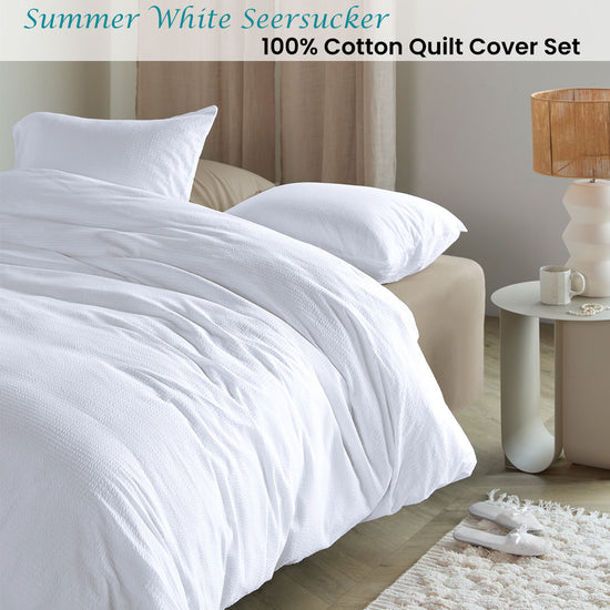 Bedding House Summer White Seersucker Cotton Quilt Cover Set King