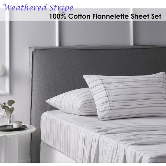 Accessorize Cotton Flannelette Sheet Set Weathered Stripe - Single