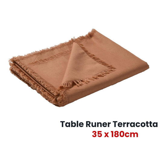 Vintage Design Homewares Gypsy Terracotta Washed Linen Cotton Table Runner 35 x 180cm