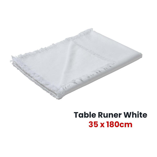Vintage Design Homewares Gypsy White Washed Linen Cotton Table Runner 35 x 180cm