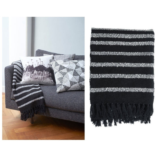 Bedding House Cotton Fringe Throw Rug Honshu Black