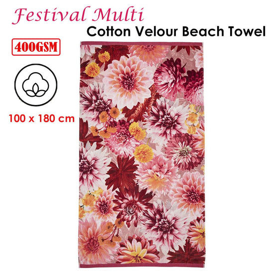 Bedding House Festival Multi Cotton Velour Beach Towel