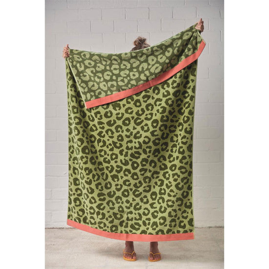 Bedding House Wildcat Green Cotton Velour Beach Towel