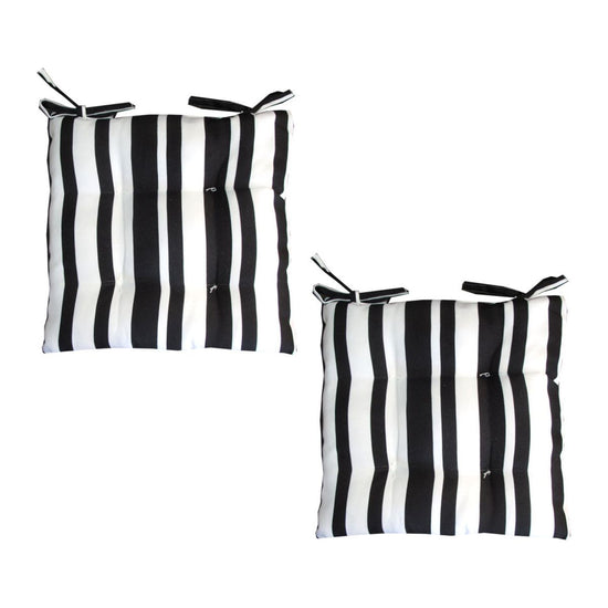 Set of 2 Outdoor Polyester Striped Chair Pads 40 x 40cm White Black