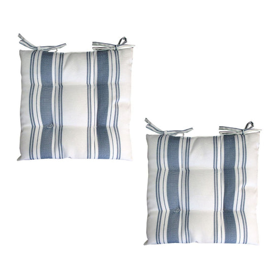 Set of 2 Outdoor Polyester Striped Chair Pads 40 x 40cm White Blue