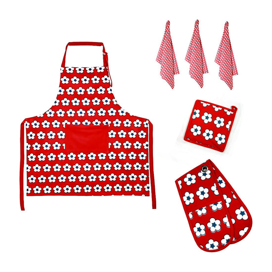 IDC Homewares 6 Pce Cotton Bud Cotton Kitchen Set Red