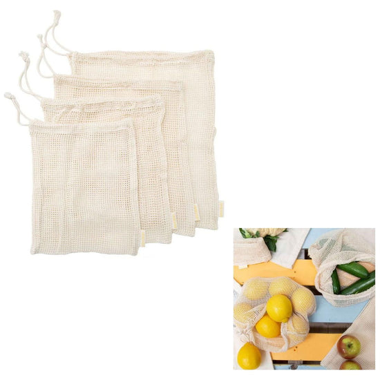 J Elliot Home Lemonade Karma Set of 4 Cotton Eco-Friendly Natural Mesh Storage Bag Set