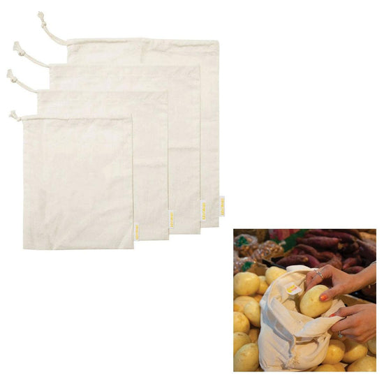 J Elliot Home Lemonade Karma Set of 4 Cotton Eco-Friendly Natural Muslin Storage Bag Set