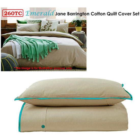 Jane Barrington Cotton Quilt Cover Set Taupe/Emerald Single