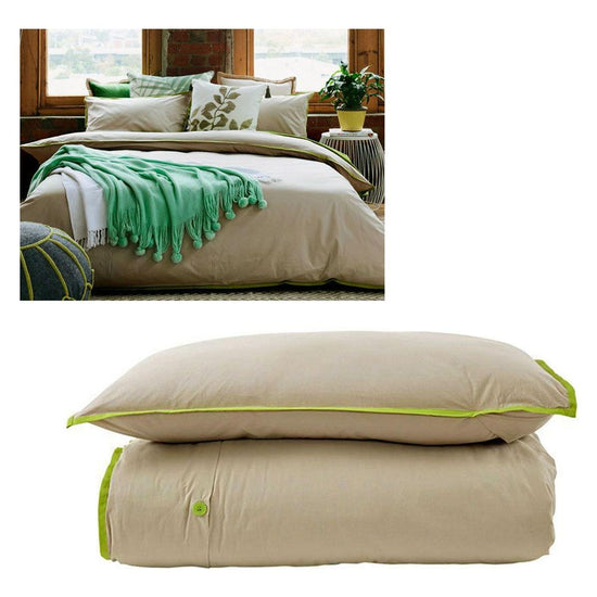 Jane Barrington Cotton Quilt Cover Set Taupe/Green Double