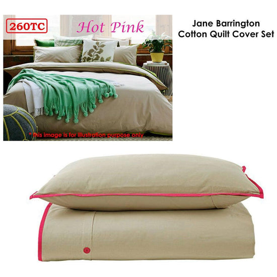 Jane Barrington Cotton Quilt Cover Set Taupe/Hot Pink Double