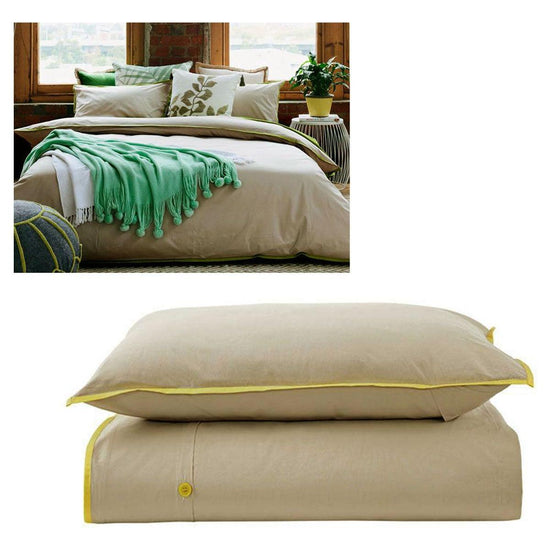 Jane Barrington Cotton Quilt Cover Set Taupe/Sunshine Yellow Queen