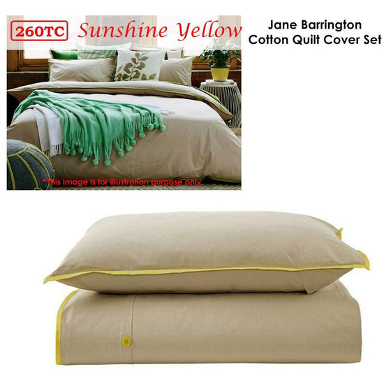 Jane Barrington Cotton Quilt Cover Set Taupe/Sunshine Yellow Queen