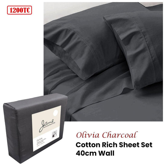Jane Barrington 1200TC Olivia Cotton Rich Sheet Set 40cm Wall Charcoal King