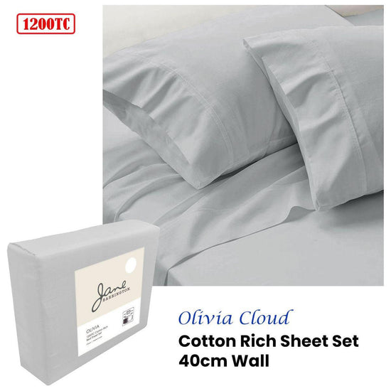 Jane Barrington 1200TC Olivia Cotton Rich Sheet Set 40cm Wall Cloud King