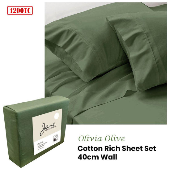 Jane Barrington 1200TC Olivia Cotton Rich Sheet Set 40cm Wall Olive King