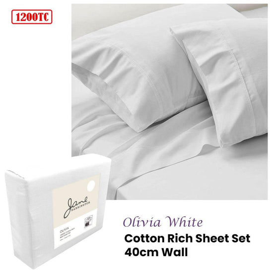 Jane Barrington 1200TC Olivia Cotton Rich Sheet Set 40cm Wall White King