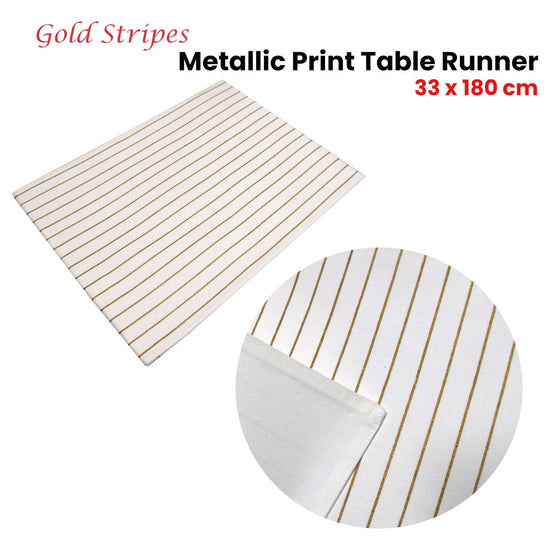 Gold Stripes Cotton Metallic Print Table Runner 33 x 180 cm