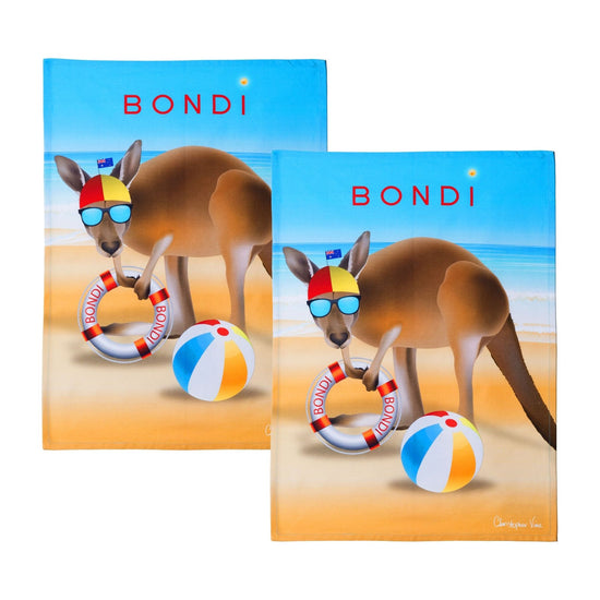 IDC Homewares Set of 2 Christopher Vine Design Tea Towels Bondi Beach