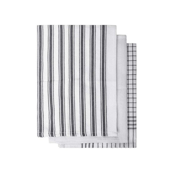 IDC Homewares Set of 3 Gardenia Cotton Tea Towels Charcoal