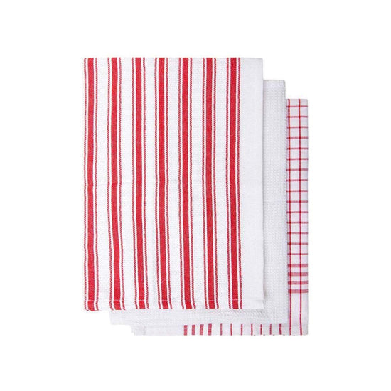 IDC Homewares Set of 3 Gardenia Cotton Tea Towels Red