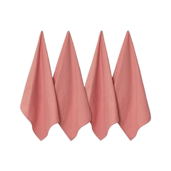 J Elliot Home Waffle Set of 4 Cotton Tea Towels 50 x 70 cm Clay Pink