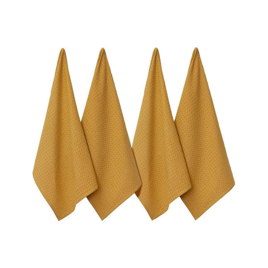 J Elliot Home Waffle Set of 4 Cotton Tea Towels 50 x 70 cm Mustard