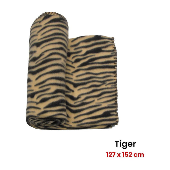 Safari Animal Print Polar Fleece Throw Rug 127 x 152 cm Tiger