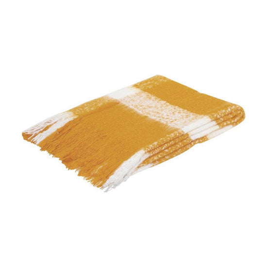 J.Elliot Home Wren Faux Mohair Throw Mustard/White