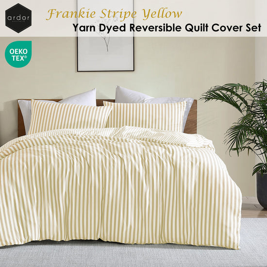 Ardor Frankie Yellow Stripe Yarn Dyed Reversible Quilt Cover Set Queen