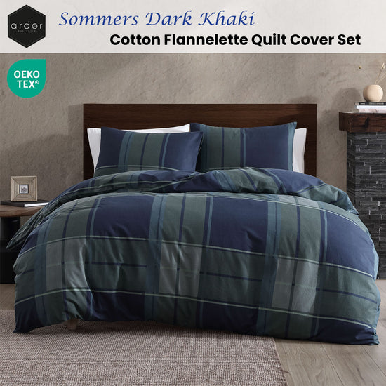 Ardor Sommers Dark Khaki Cotton Flannelette Quilt Cover Set Queen