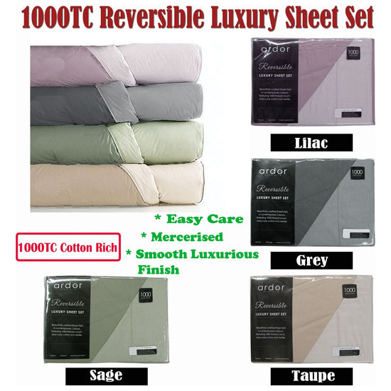 Ardor 1000TC Cotton Rich Reversible Sheet Set Taupe KING
