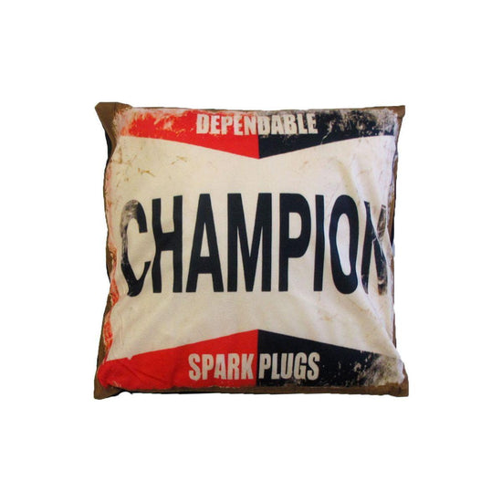 Australian Mancave Retro Cushion Champion Spark Plugs 40 x 40 cm
