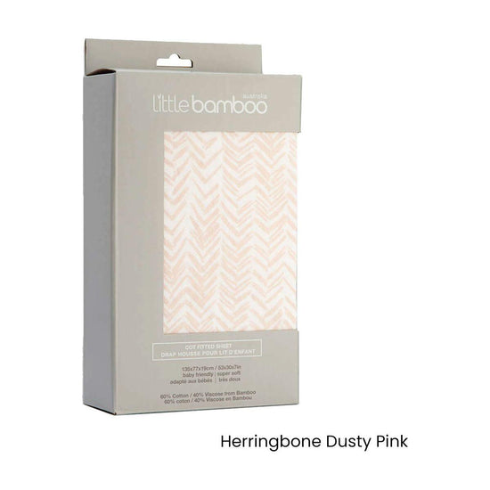 Little Bamboo Jersey Fitted Sheet Cot Size Herringbone Dusty Pink